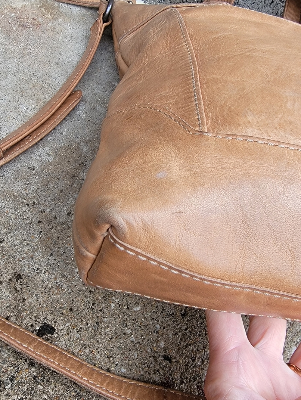 Frye Melissa Distressed Beige Leather Small Tote Crossbody - Picture 9 of 16